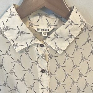 Ali Golden Silk Button Up Blouse OS Tri Hooks Design